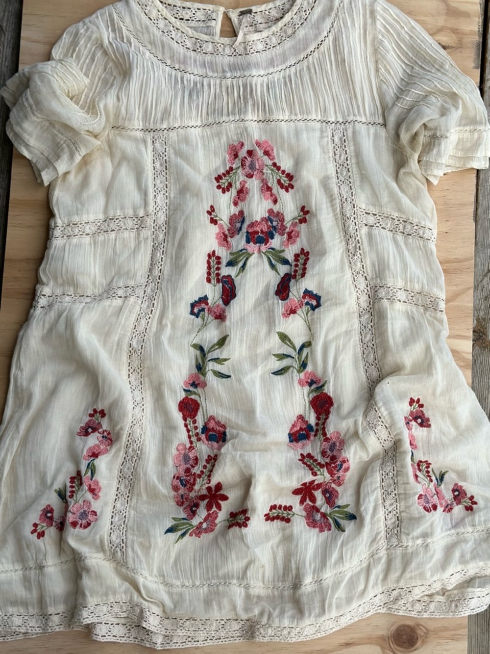 Free People Cream Embroidered Floral Tunic Dress